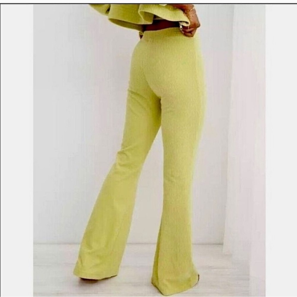 aerie Yellow Ribbed Flare Pants - Picture 2 of 6